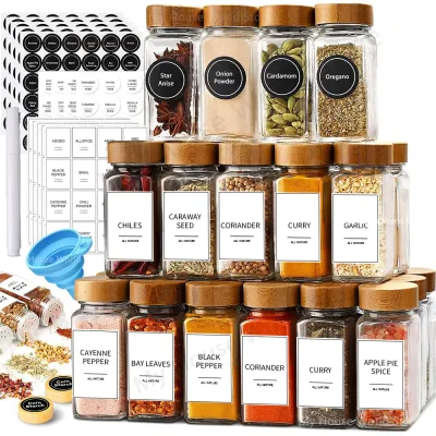 13-Piece Glass Spice Jars Set with Bamboo Lids — 4oz