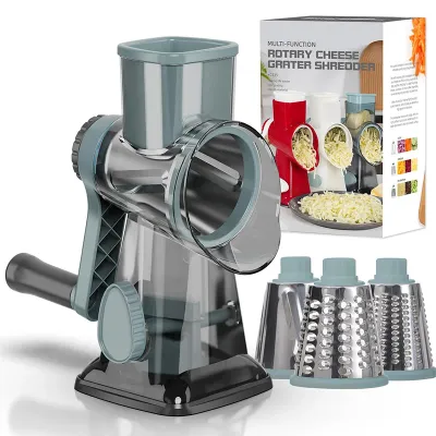 LMETJMA 3-in-1 Rotary Cheese Grater & Vegetable Shredder